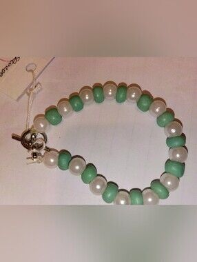 Pearl and Mint Green Beaded Bracelet - Women Jewelry